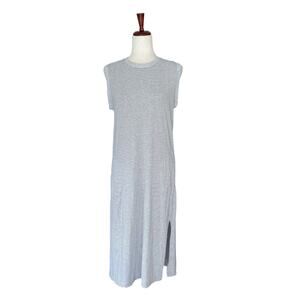 Tasc Performance Dress‎ Medium Womens Gray Striped Sleeveless Side Slit Midi (2)